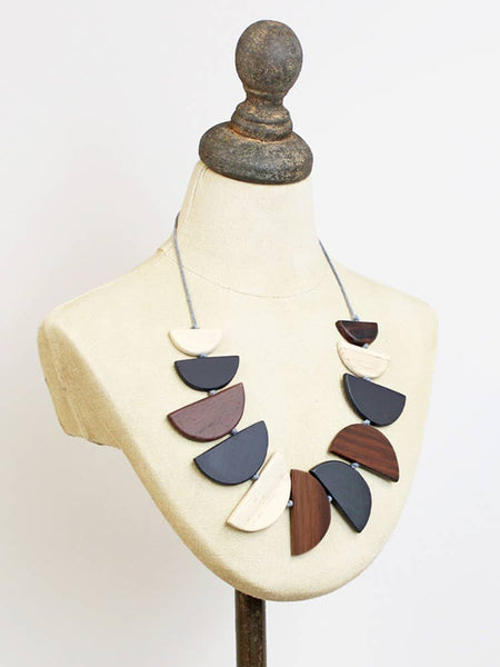 WOODEN HALF MOON FAN NECKLACE