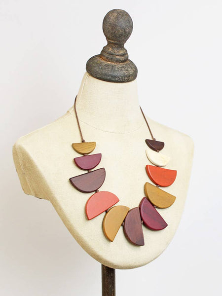 WOODEN HALF MOON FAN NECKLACE