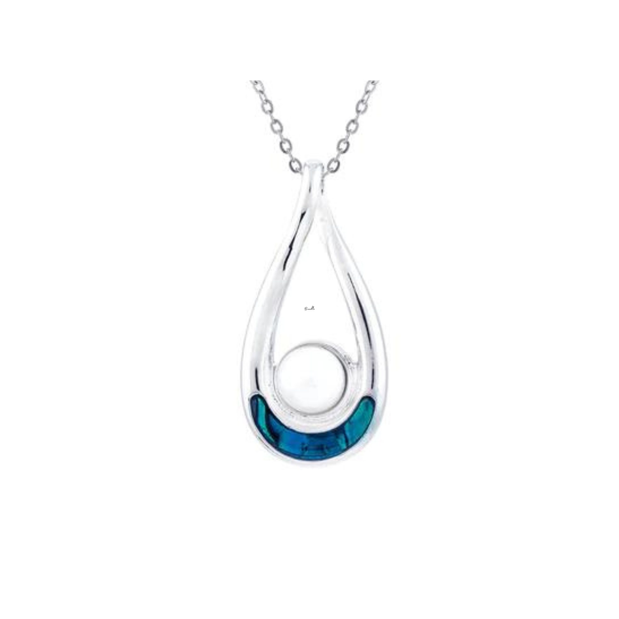 Byzantium Collection, Paua Shell Teardrop with Central Pearl Necklace, Rhodium Plated - Gift Boxed