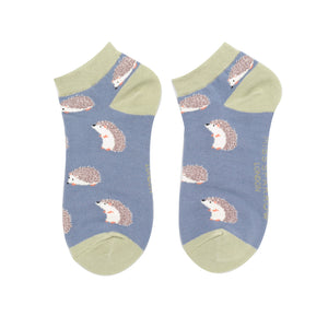 Miss Sparrow Cute Hedgehogs Trainer Socks Blue