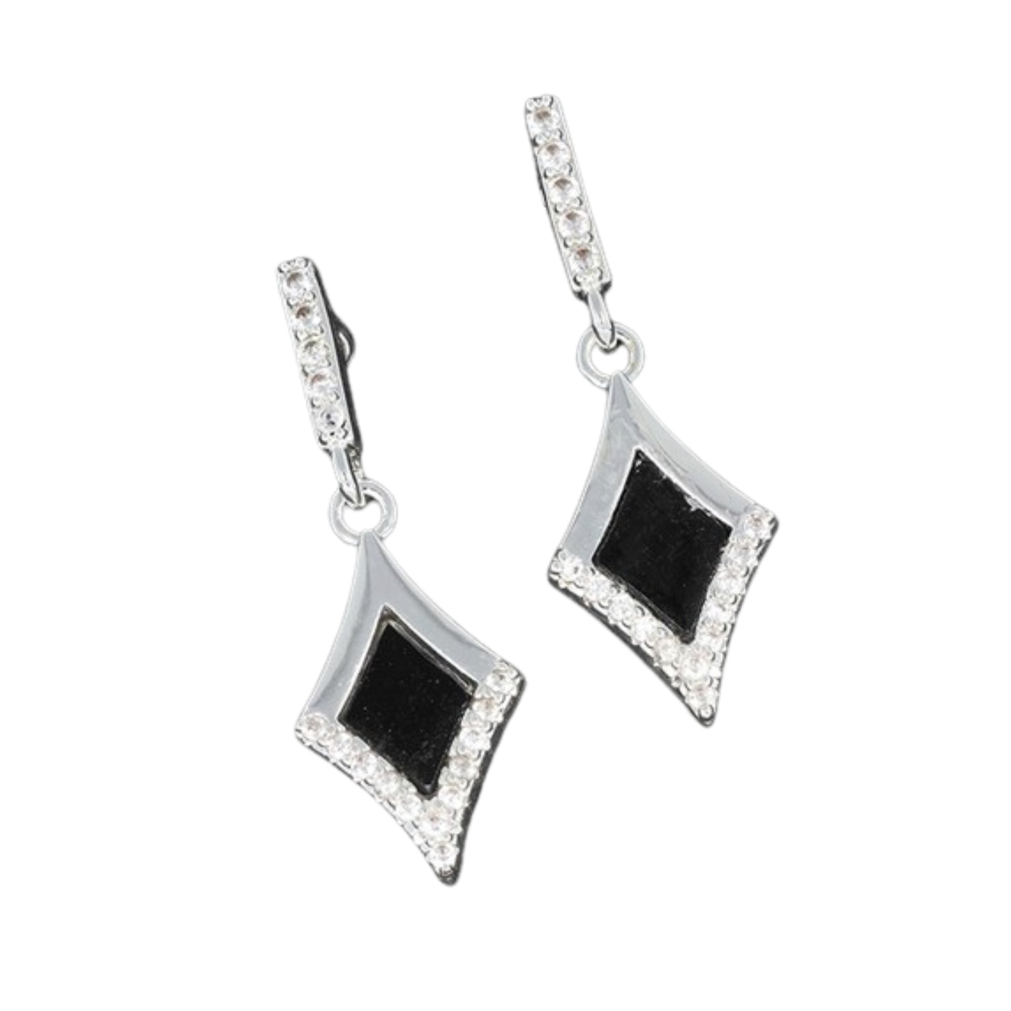 Equilibrium Art Deco Noir Mother of Pearl Silver Plated Modern Earrings - Gift Boxed