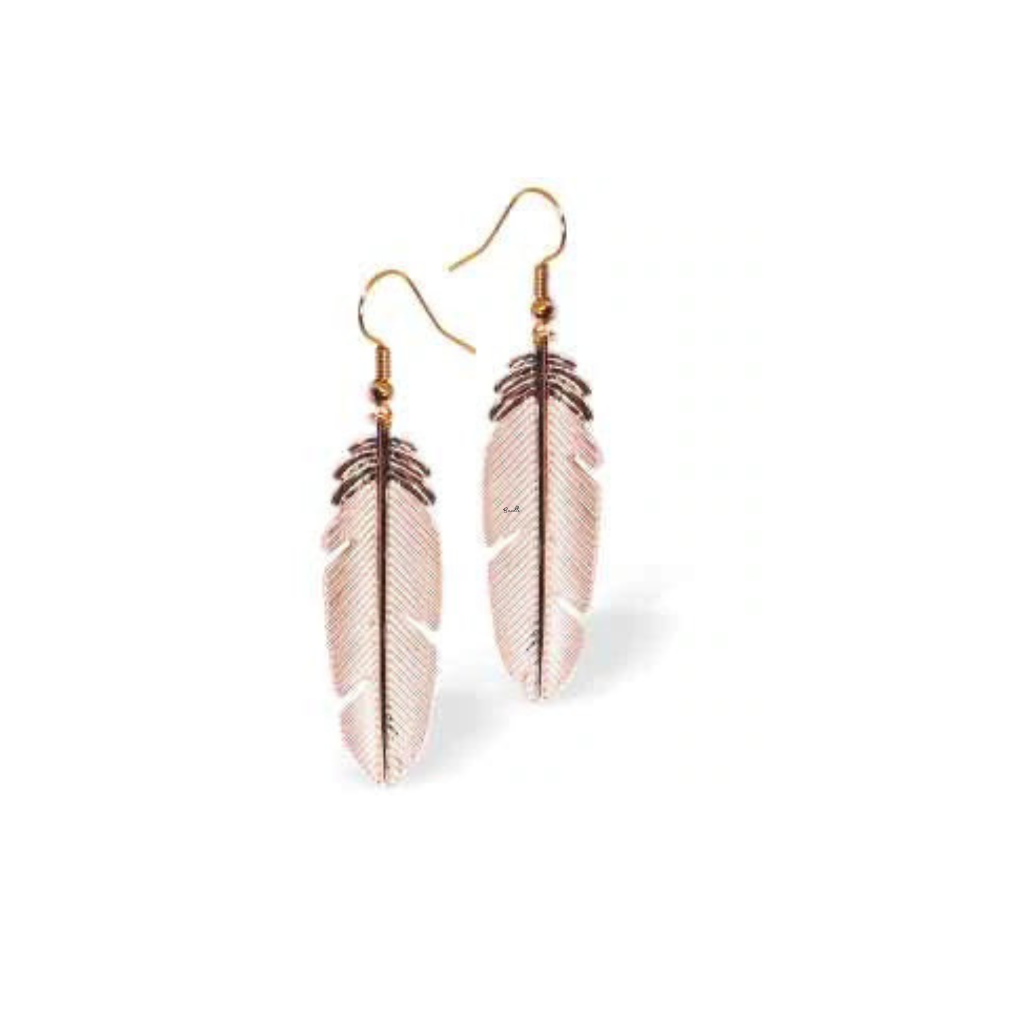 Byzantium Collection, Warm Rose Gold Coloured Feather Drop Earrings - Gift Boxed