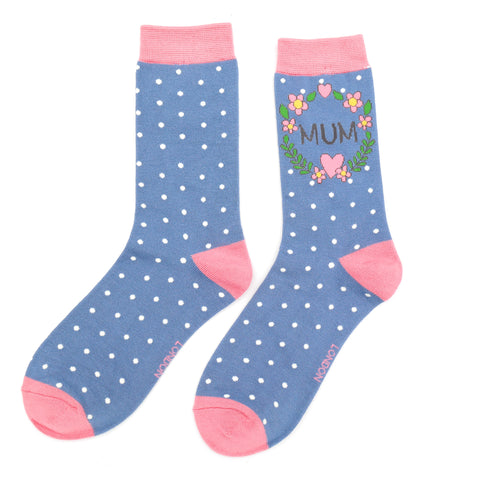 Miss Sparrow Mum Floral Wreath Socks Blue