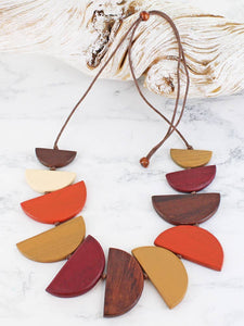 WOODEN HALF MOON FAN NECKLACE