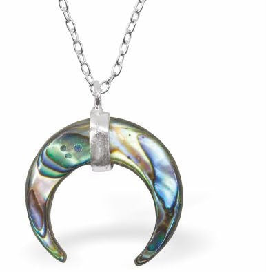 Byzantium Collection -  Paua Shell Crescent Moon Necklace, Rhodium Plated - Gift Boxed