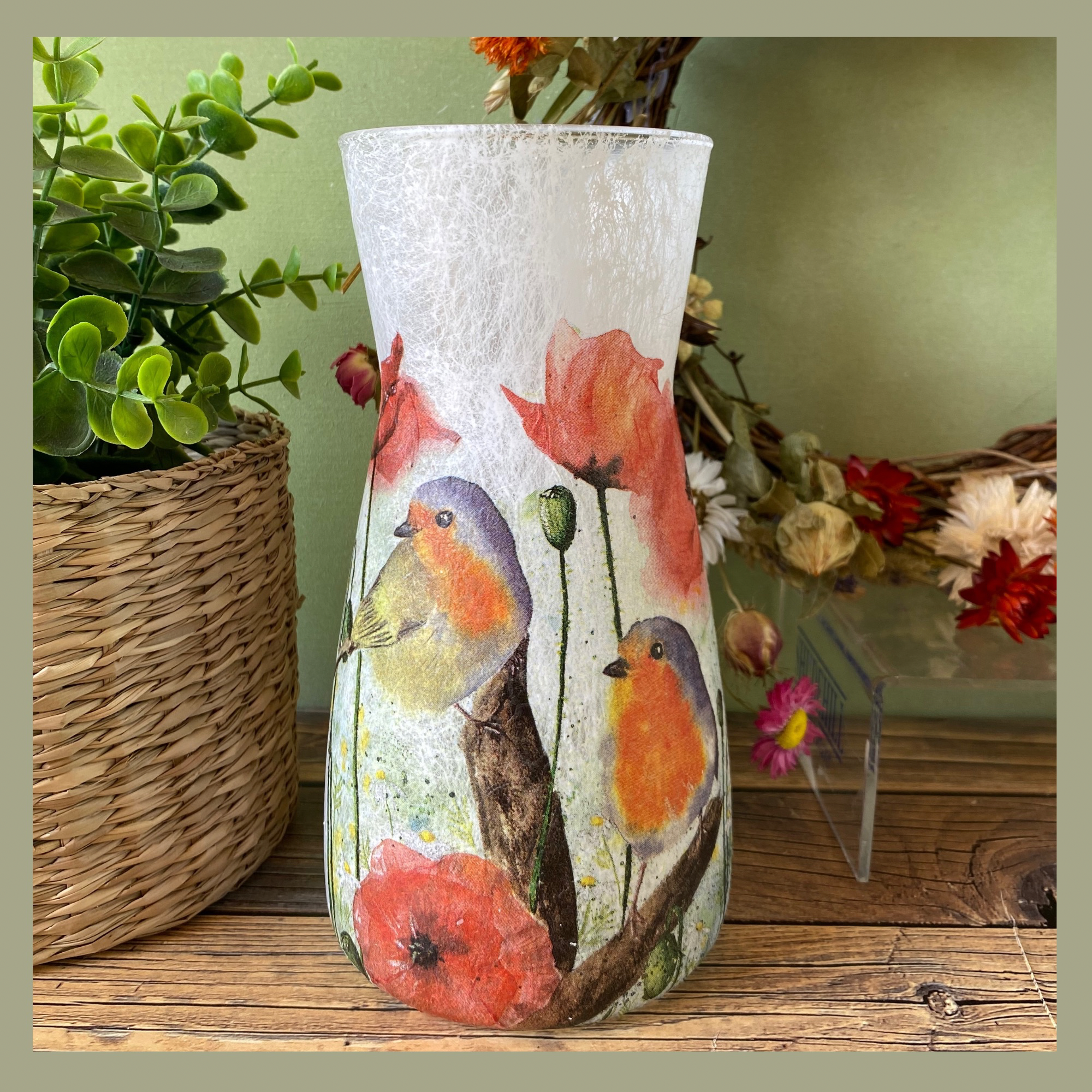 Handmade Robin and Poppy Vase