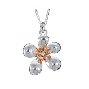 Equilibrium Polished Two Tone Modern Flower Necklace - Gift Boxed