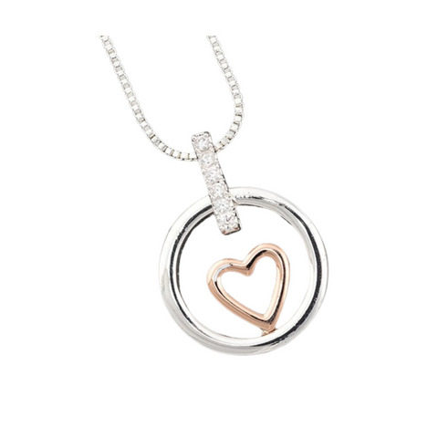 Equilibrium Pure Elegance Circle Heart Two Tone Necklace - Gift Boxed