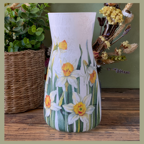 Handmade Spring Daffodils  Flower Glass Vase