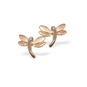 Byzantium Collection Warm Rose Gold Coloured Dragonfly Stud Earrings with Crystal Embellishment. - Gift Boxed