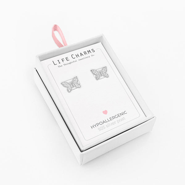 LIFE CHARMS BUTTERFLY SILVER STUD EARRINGS