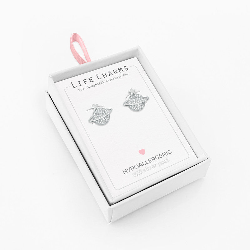 LIFE CHARMS ORB-SHAPED SILVER STUD EARRINGS