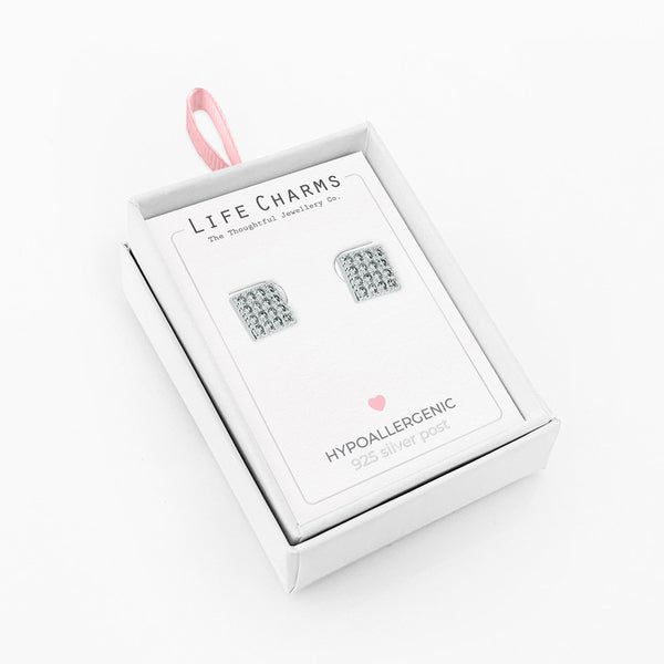 LIFE CHARMS CRYSTAL SQUARE STUD EARRINGS