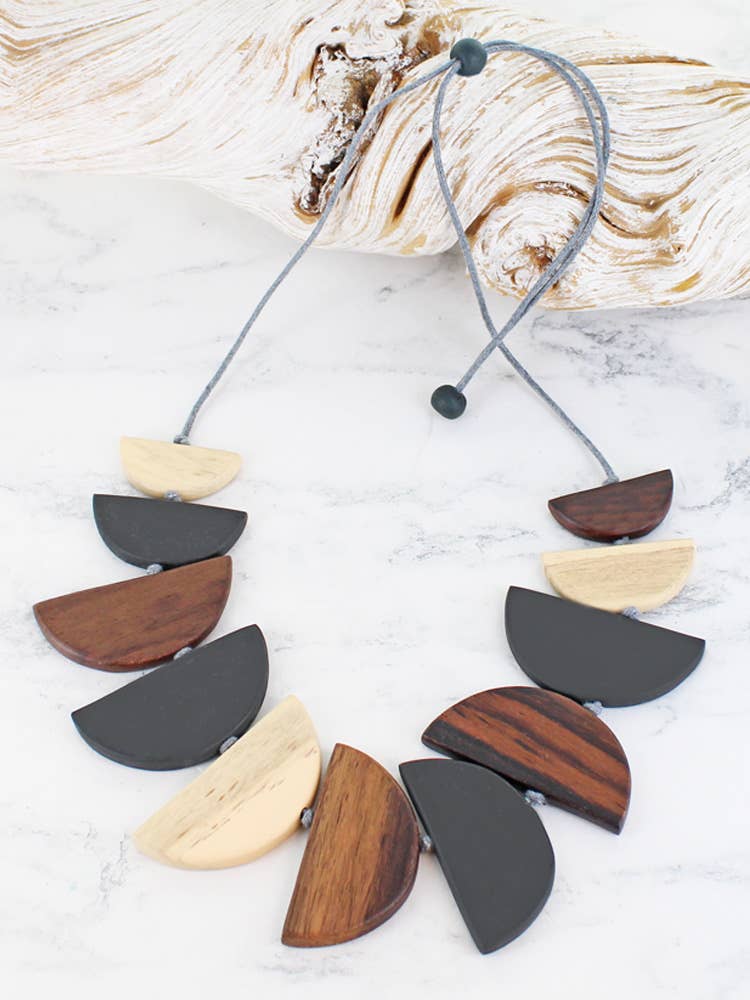 WOODEN HALF MOON FAN NECKLACE