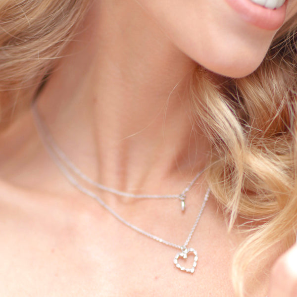 WITH LOVE, EFY 2 LAYER CZ SILVER HEART + TEARDROP NECKLACE