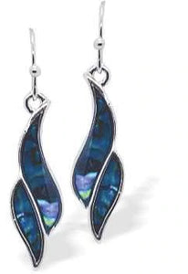 Paua Shell Waves Drop Earrings, 25mm in size, Rhodium Plated