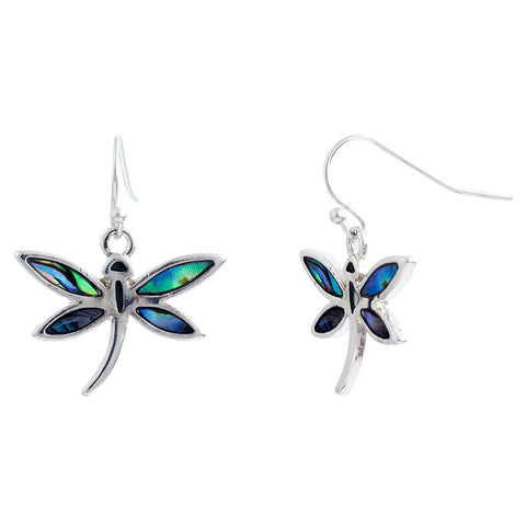 Paua Shell Dragonfly Drop Earrings