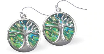 Paua Shell Tree of Life Drop Earrings